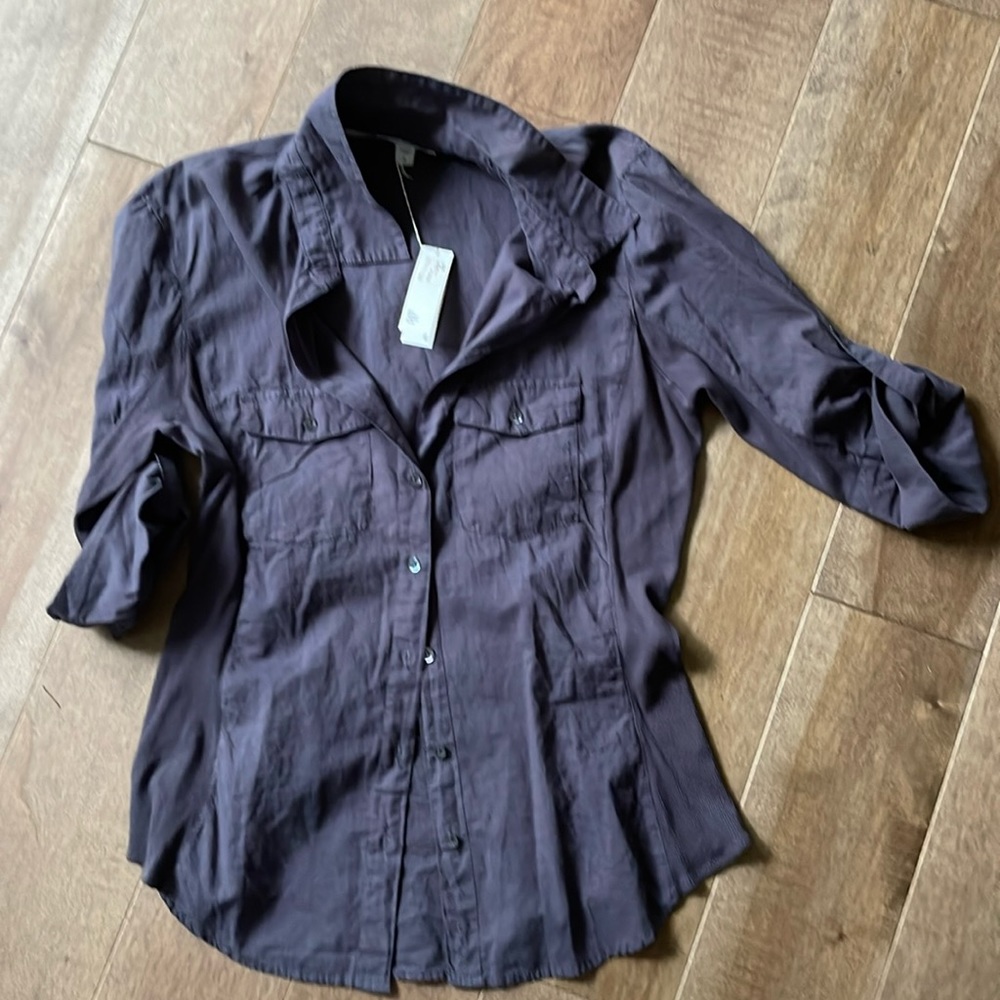 James Perse Womens Button-Down Shirt in Dark Purple